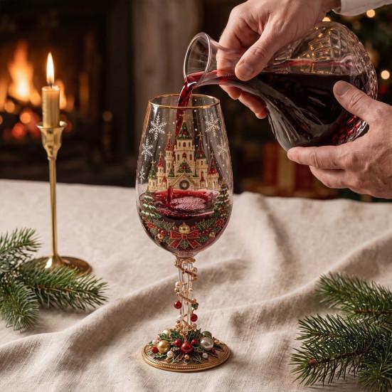 Regalo Stagionale Invernale Schiaccianoci di Natale Bicchiere da Champagne, 350ml Bicchiere Decorativo Vino Festivo Dipinto a Mano per Bicchieri Tavola Festiva E