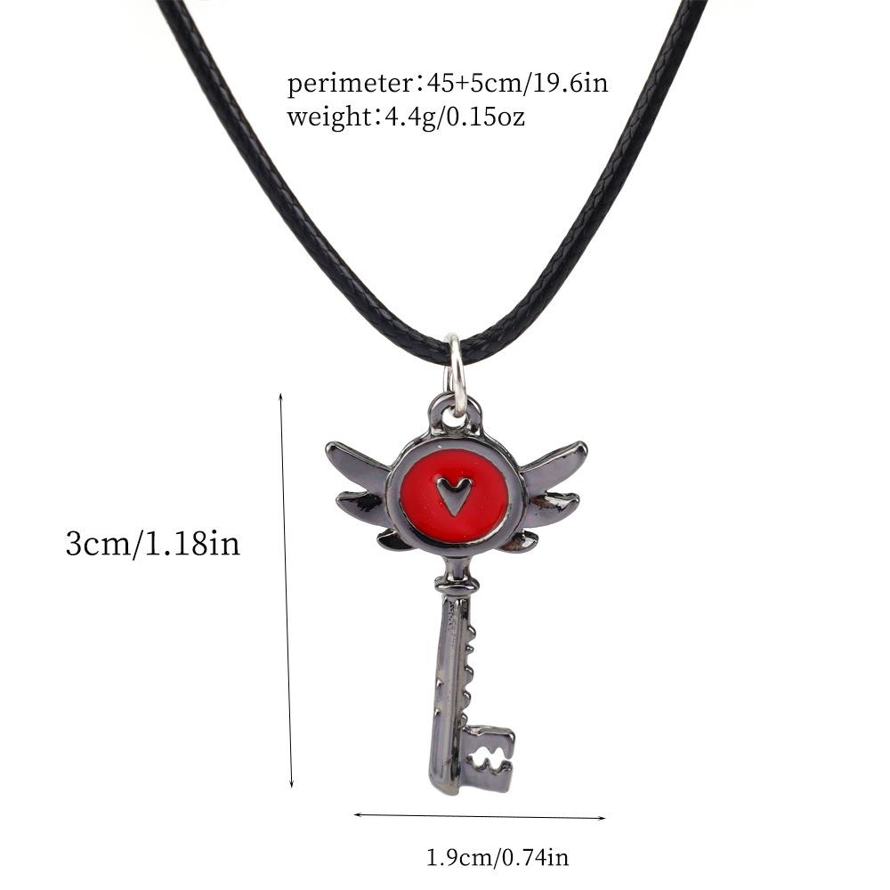 Hell Inn Cartoon Key Pendant & Winged Heart Avatar Necklace Set