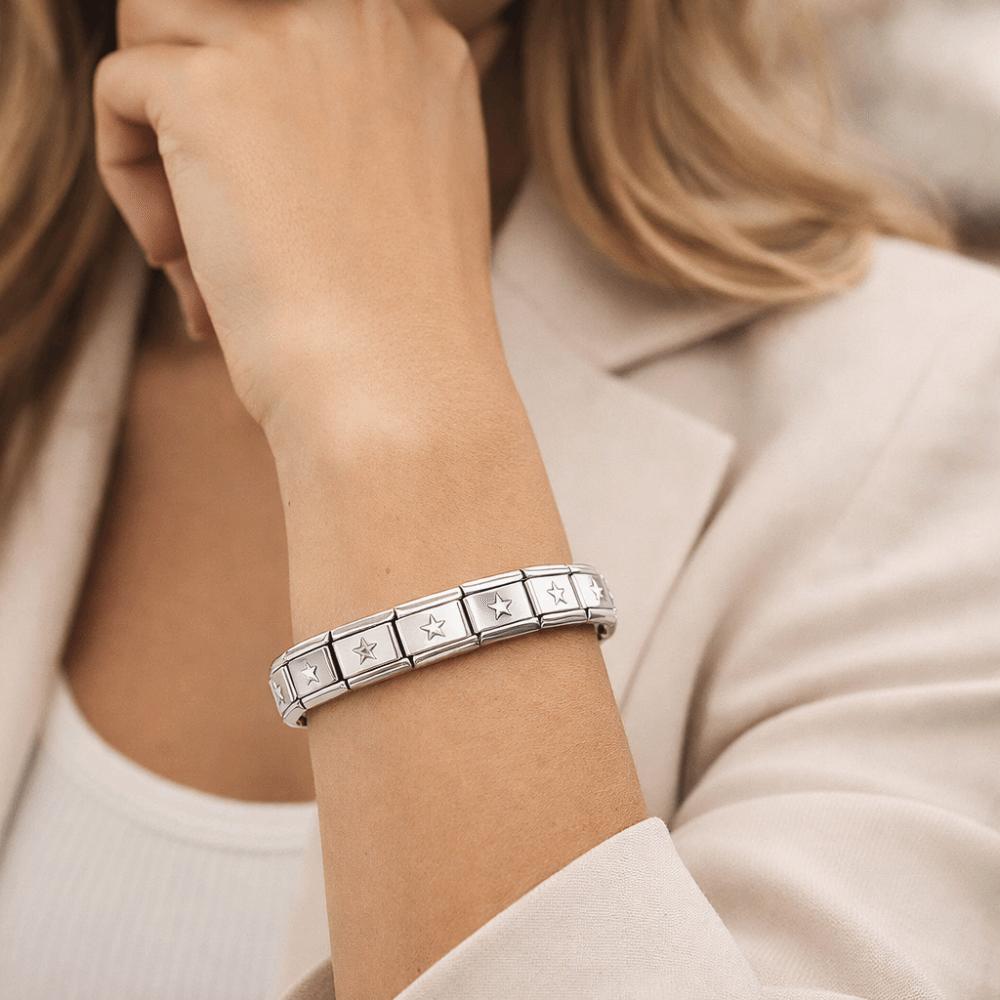 Square Modular Stainless Steel Bracelet 9mm Elastic Hand Chain Italian Chain Link Bracelet Gift