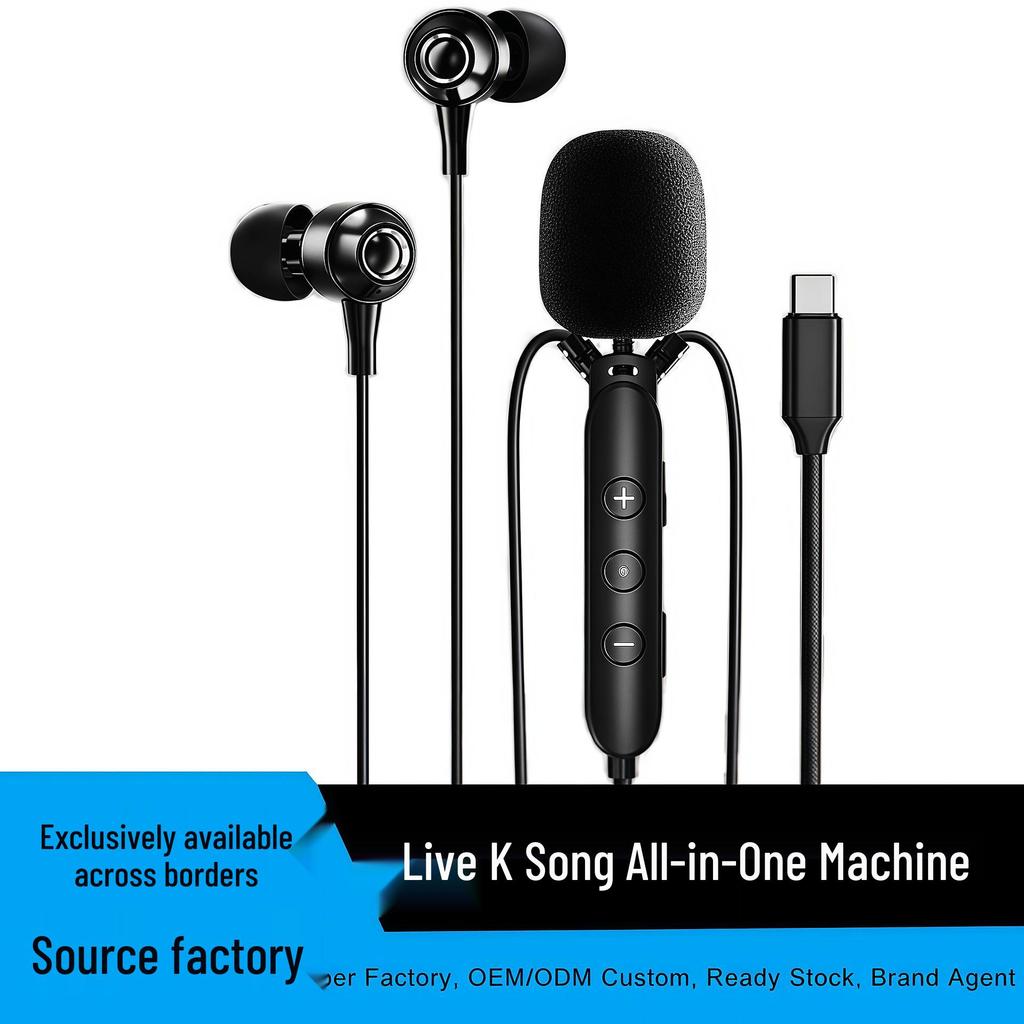 All-in-One Live Karaoke Sound Card with Wired Microphone & In-Ear Headphones