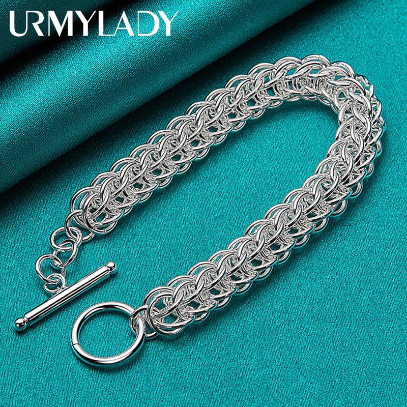 Pulsera multicírculo de plata de ley 925 para mujer, joyería con dijes de moda