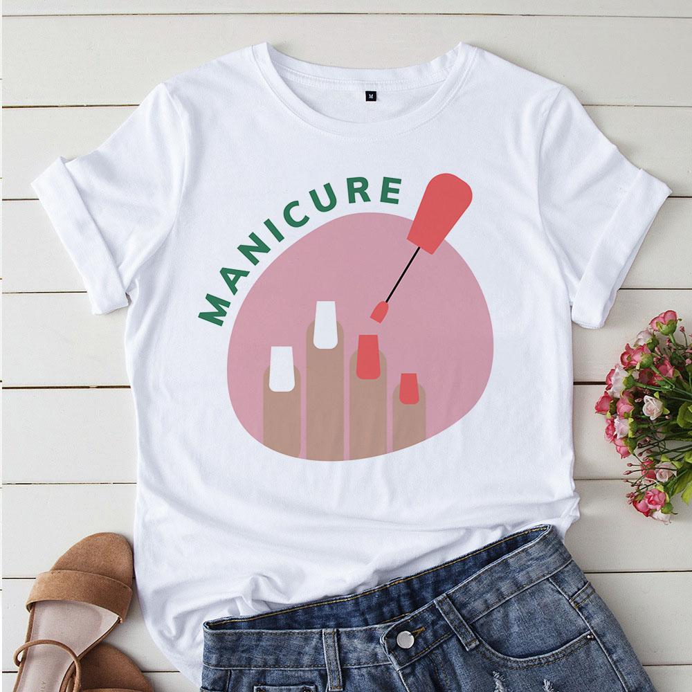 Niedlicher Liebes-Nagellack im koreanischen Stil Weiße T-Shirts Damen T-Shirts 90er Grafik-T-Shirt Camiseta Mujer Niedliches lässiges Mädchen-Tee