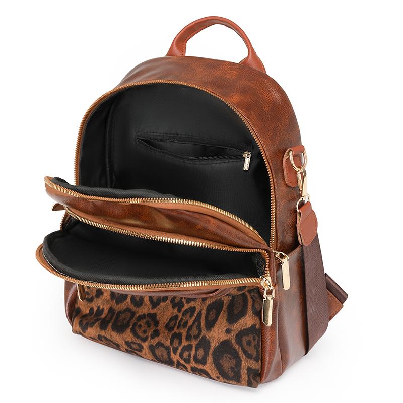 Vintage Rucksack mit Leopardenmuster Weiches Leder Damen Rucksack mit großer Kapazität