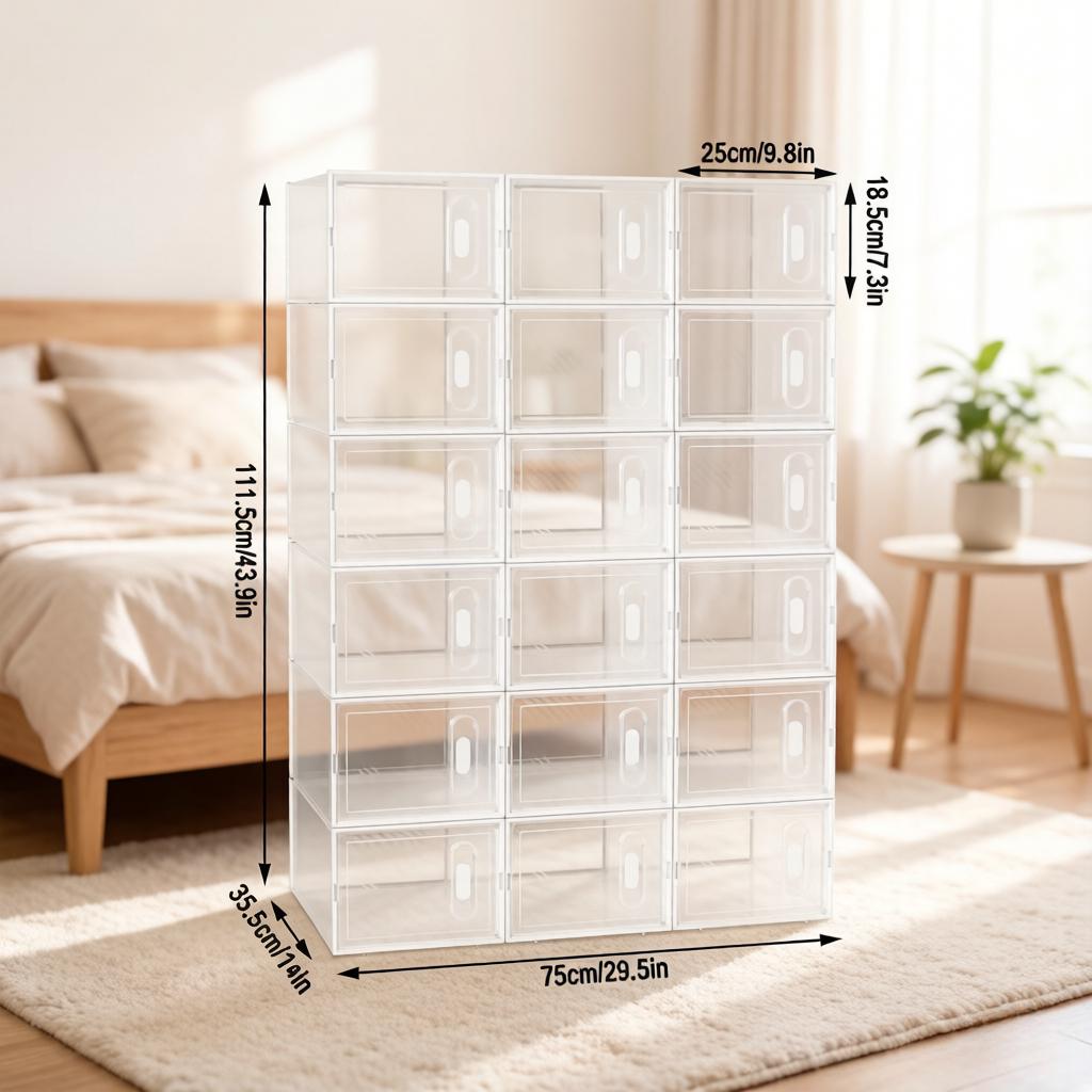 Stylish Shoe Storage Box, Stackable Wardrobe, Storage Box, Modular Shoe Rack, Bookshelf, Toy Organizer, Bathroom Cabinet (only with 18pcs Storage Box)