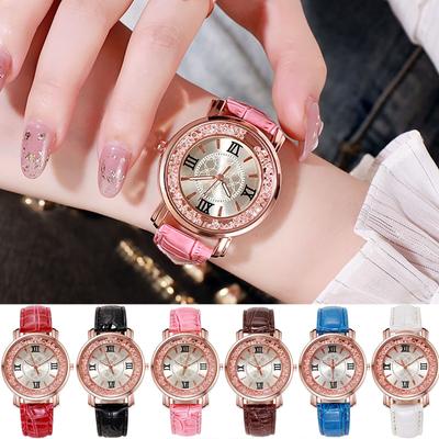 Fashion Luxury Quartz Analog Leather Strap Ladies Crystal Watch