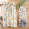 Women's Cotton Silk Cropped Pajama Pants, Summer Thin Loose Pastoral Style, Ditsy Floral, Wear Indoors or Out.
