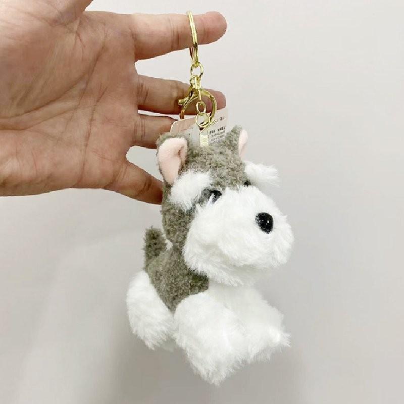 Adorable Cute Schnauzer Plush Dog Keychain Soft Toy With Gold Keyring For Dog Lovers
