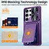RFID Blocking Phone Case with Wallet Card Holder Raised Bezel and Sliding Lens Cover for Samsung Galaxy S25 Ultra-Purple