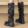 Women Platform High top Spring Fashion Designer Knee Chelsea Boots with Buckle Brand Party Black Brown