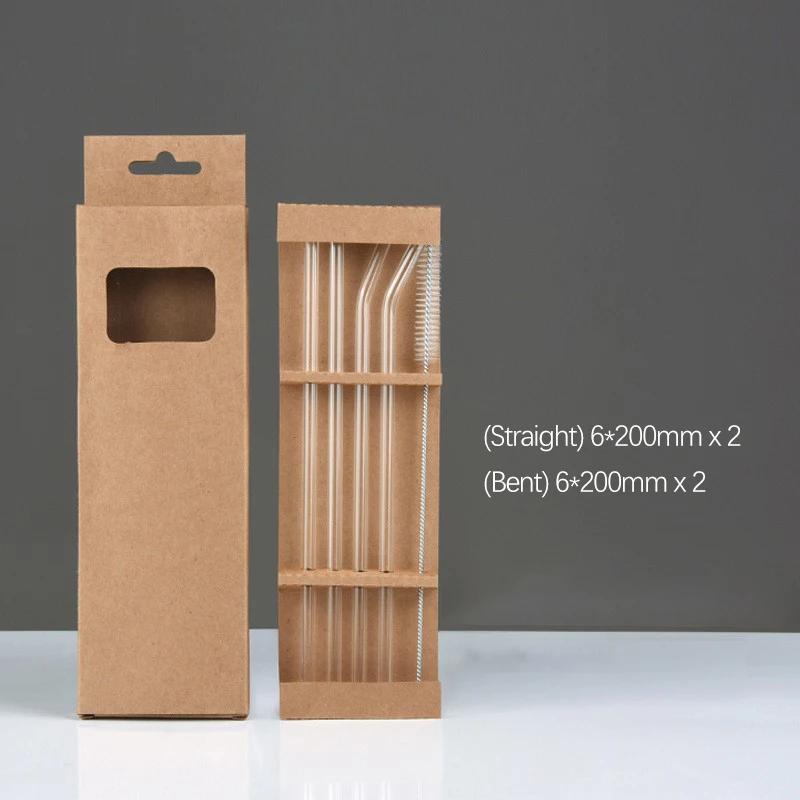 

4PCS Reusable Glass Straws Multi-Color Drinking Straw for Milk Tea Juice Cocktail Straight & Bent Straw with Cleaning Brush