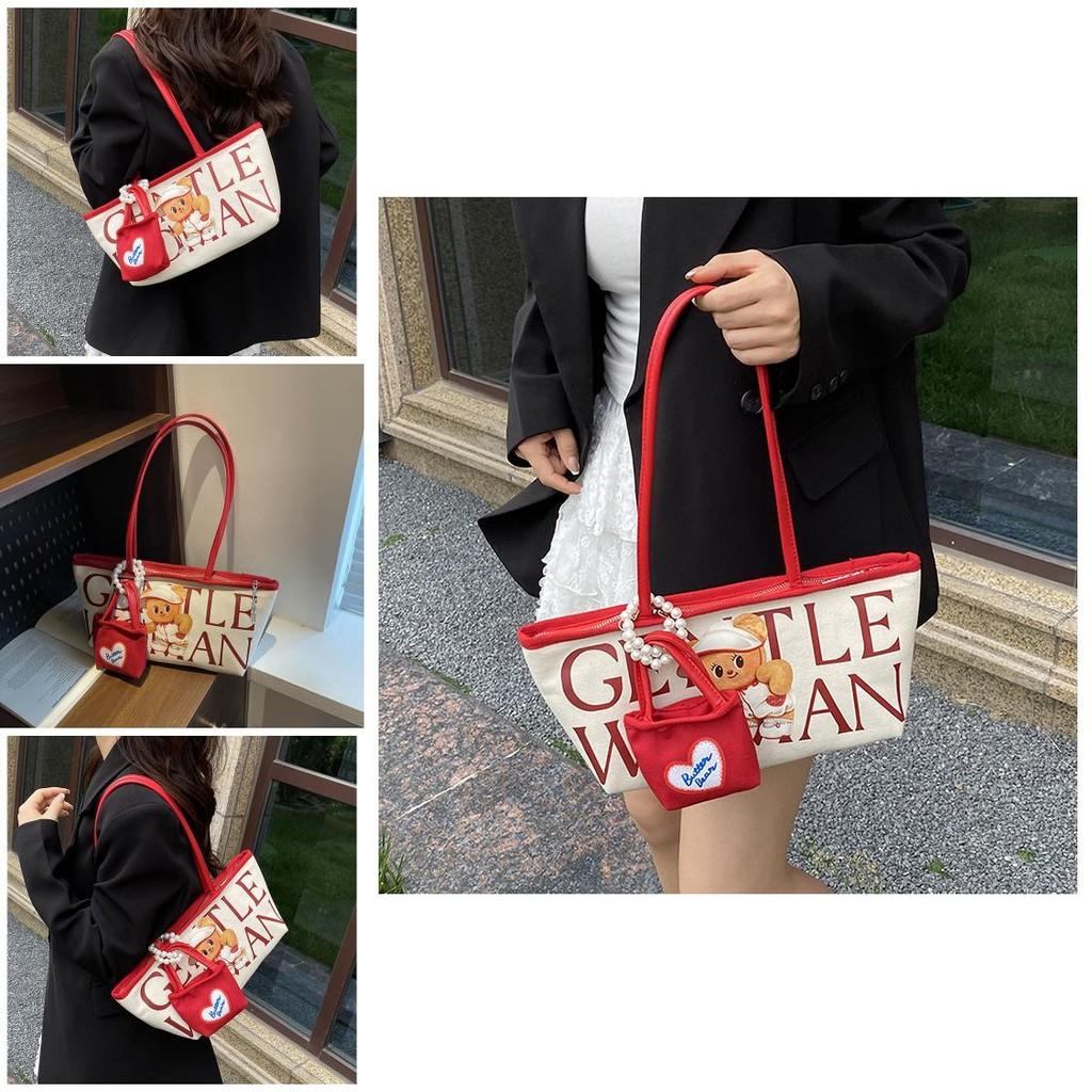 Canvas Bag For Women Large Capacity With Contrast Stitching And Zipper Closure For Daily Use