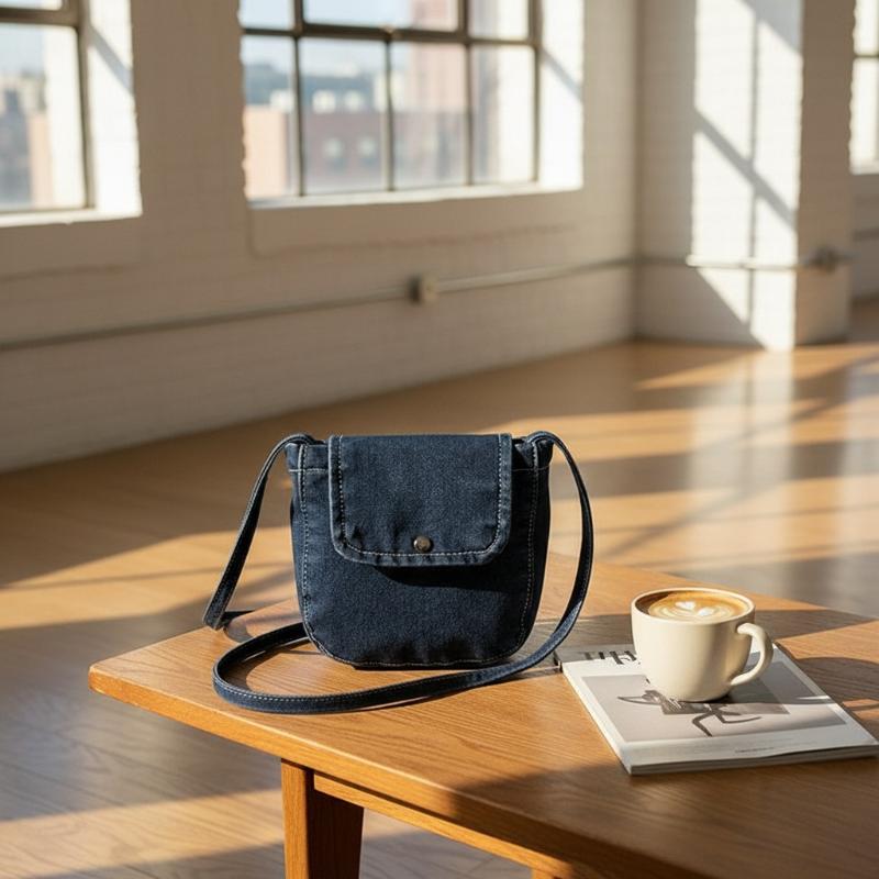Trendy Denim Crossbody Bag for Women Fashionable Shoulder Purse Soft Handbag for School Campus