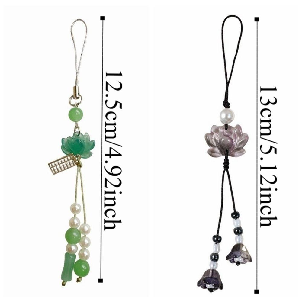 Tassel Detail Chinese-style Pendant Vintage Mobile Phone Chain New Lotus Beaded Key Chains  Unisex