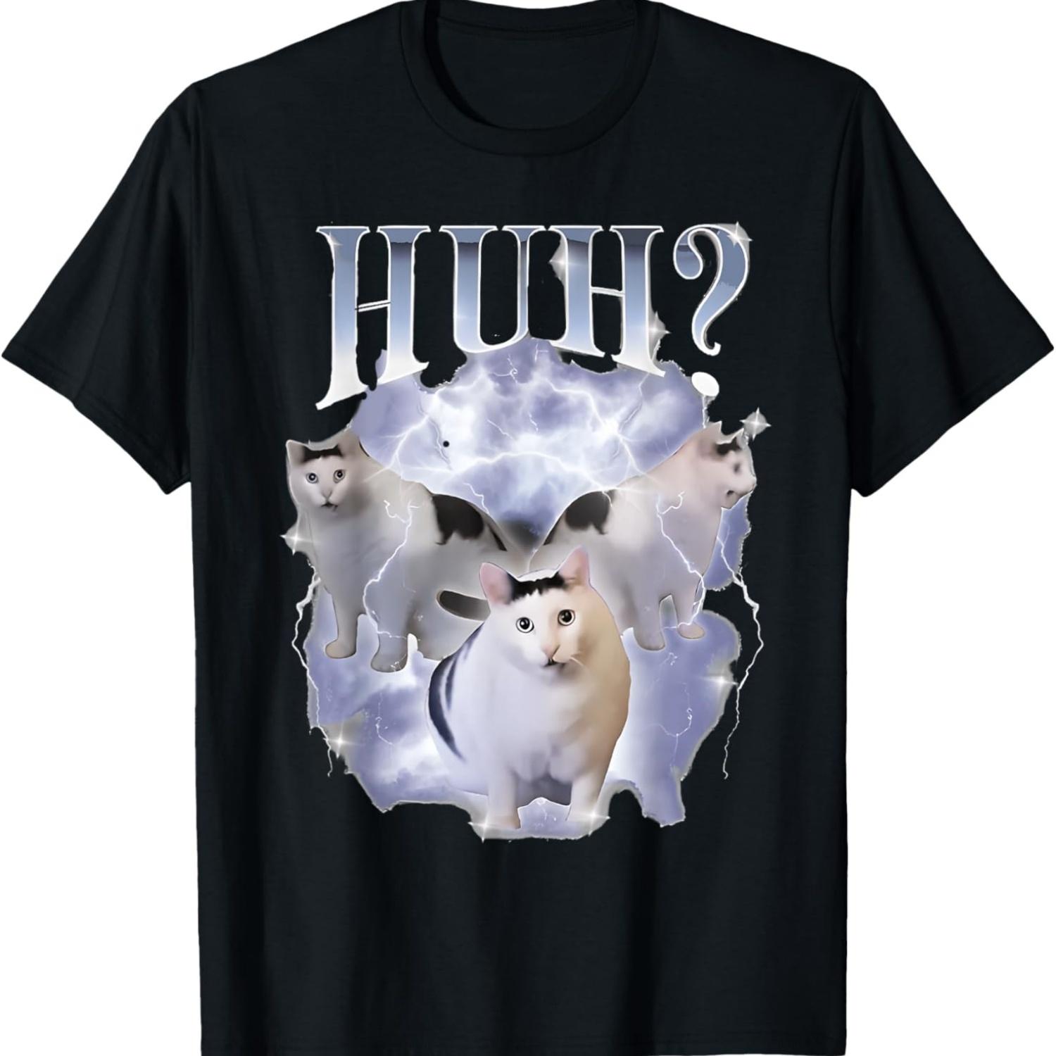 Huh Cat Chonky Meme Cat Lovers T-Shirt for Men Women S