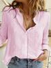 Solid Color Pleated Long-sleeve Women's Bamboo Cotton Lapel Top