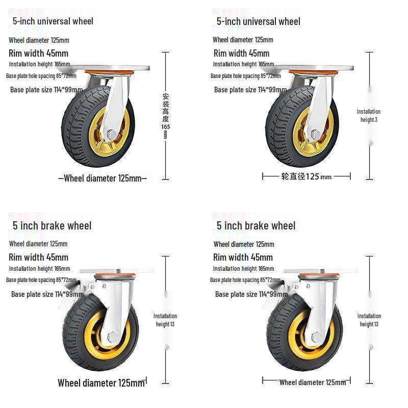 Heavy-Duty Silent Caster Wheels with Brakes (4, 5, 6, 8-inch) - Limited-Time Special Offer