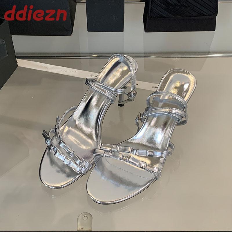 Fashion Fashion Round Toe Footwear Ladies Thin Heels Sandals Shoes Luxury Female Butterfly-Knot Elegant Women Heeled Sandals Shoes