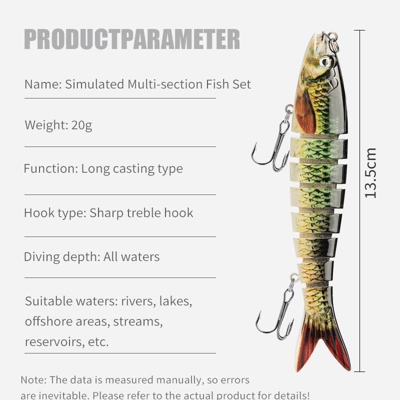 3pcs In One Pack 8-Segments Fishing Lure Bionic Fake Bait Set Long Casting Slow Sinking 13.5cm 20g Realistic Hard Bait