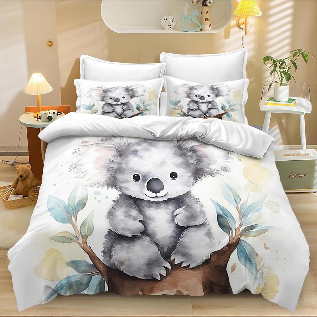Home Koala Fun Duvet Cover Set For Kids And Boys, Single Size Soft Polycotton Printed Bedding Set With 1/2 Pillowcases 75*50Cm