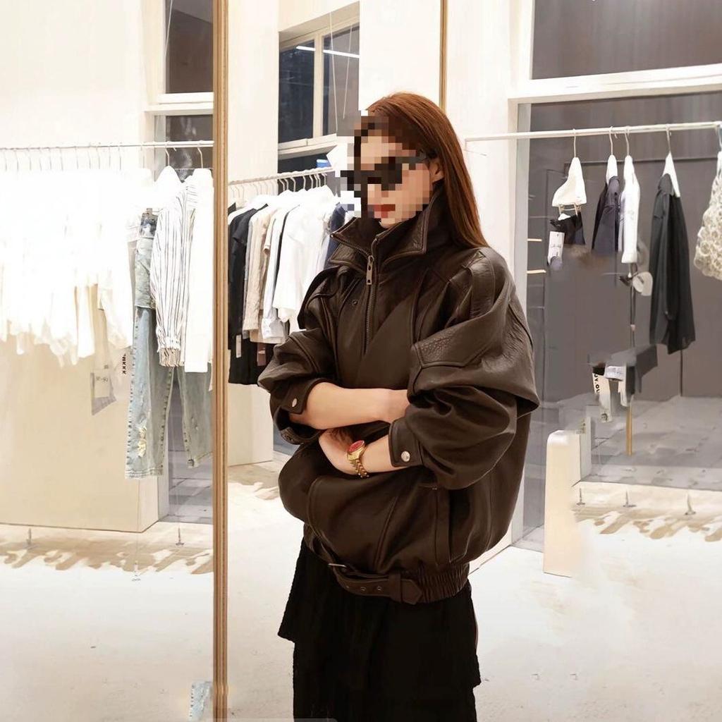 Black Oversize Cross-Border Lamb Bubble Leather Biker Jacket - Loose Fit PU Leather for Early Autumn