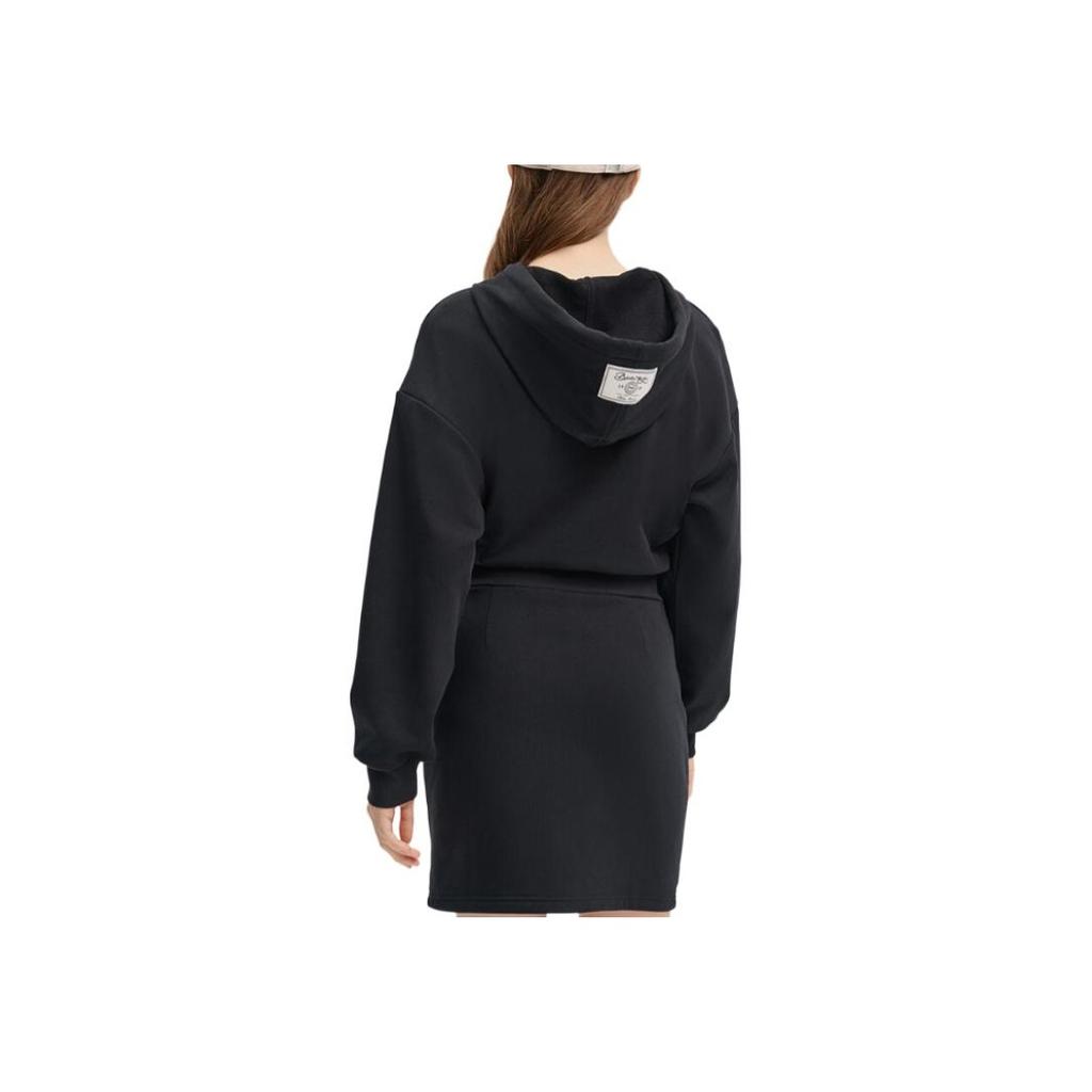 Fila Buchstabenaufdruck Atmungsaktiv Bequem Locker Lässig Kapuzen-Langarmkleid Damenkleider Schwarz F11W439310FBK