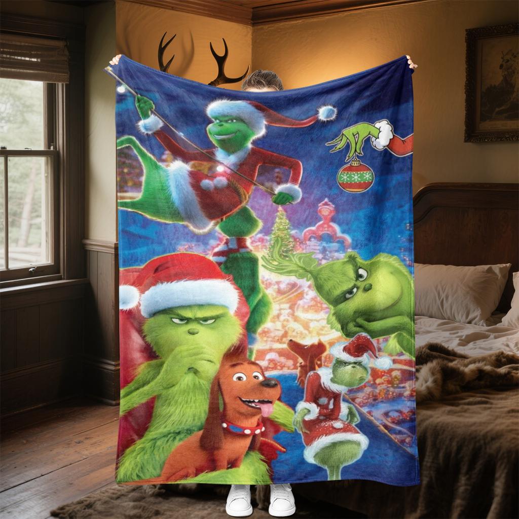 Grinch Christmas Story Plush Blanket Soft Comfortable All Seasons blanket Sofa Office Naps blanket Outdoor Travel throw Perfect Gift