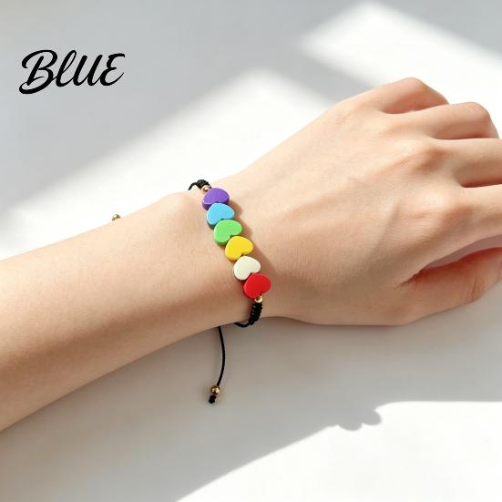 Sweet Aesthetic Hand Ornament Colorful Hearts Bracelet Handmade Braided Cord String Adjustable Fashionable Stackable Bracelet Heart Shaped Clay Beads