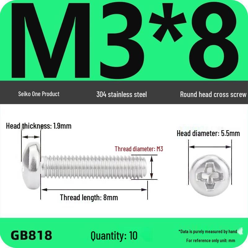 Phillips Pan Head Machine Screws, 304 Stainless Steel, Sizes M1-M10