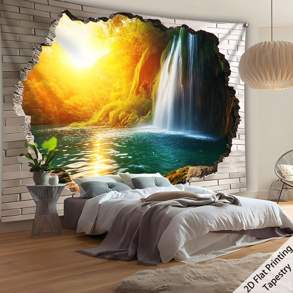 Sunshine Waterfall Forest Digital printing polyester wall tapestry suitable for use in living rooms bedrooms offices bars party