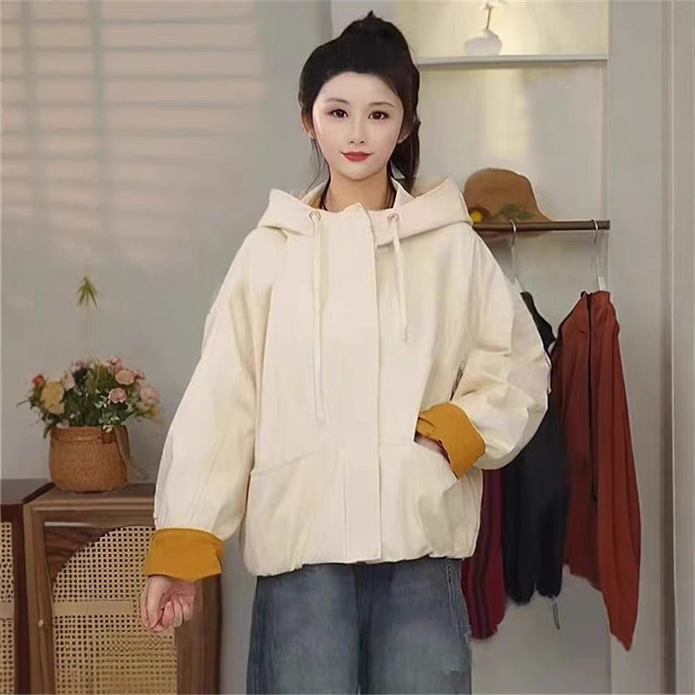 

Women s Petite Korean Style Hooded Windbreaker - Spring 2025 Slim Casual Jacket Large