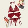 Ladies Sexy Lingerie Lace Butterfly Bra Panties Garter Belt Three-Piece Set