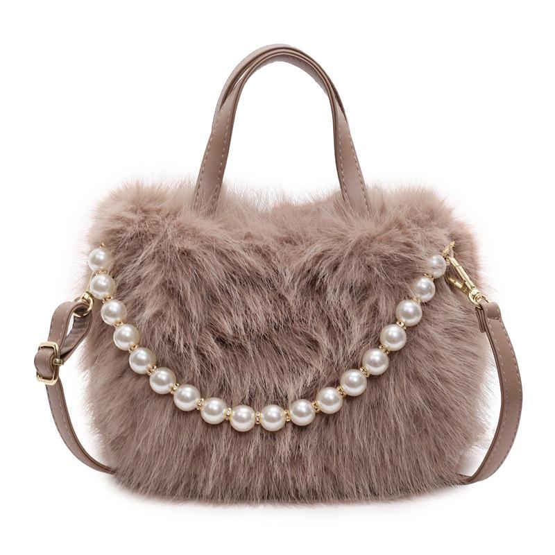 

Bag cute fashion plush pearl women s small square bag new soft fluffy shoulder messenger bag коричневый