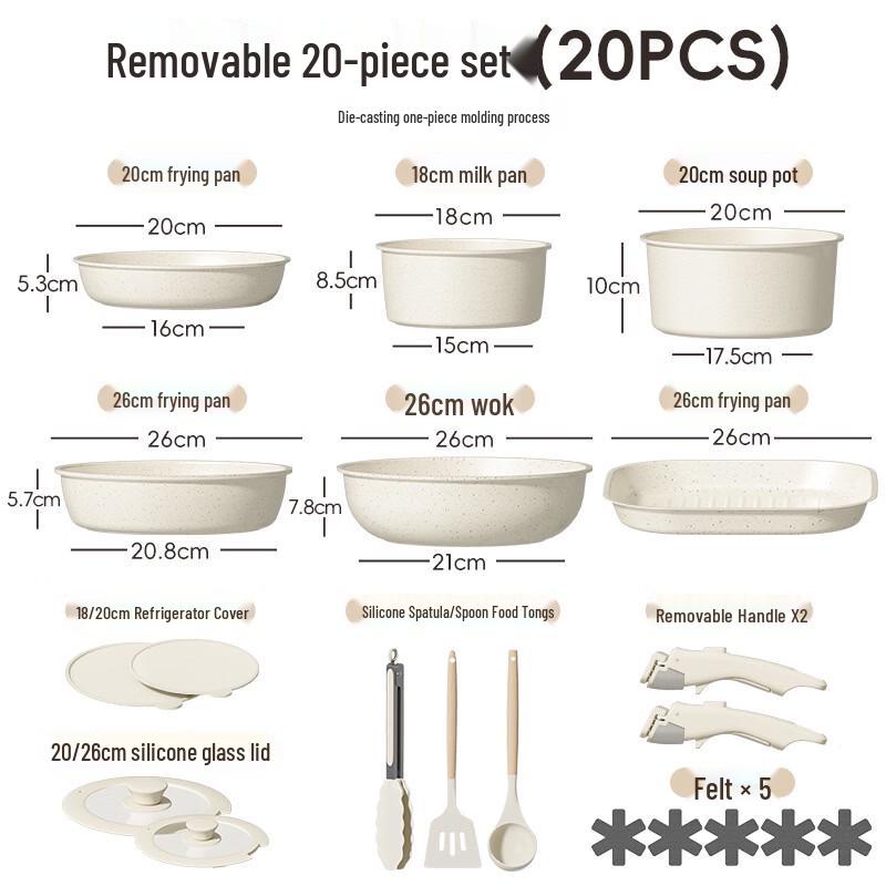

ZISIZ Detachable Handle Ceramic Cookware Set