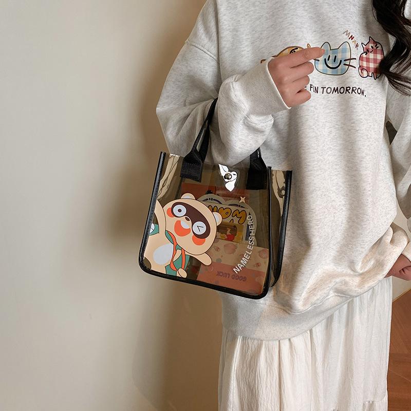 Cute PVC Transparent Tote Bag for Women Thickened Handbag Make up Pouch