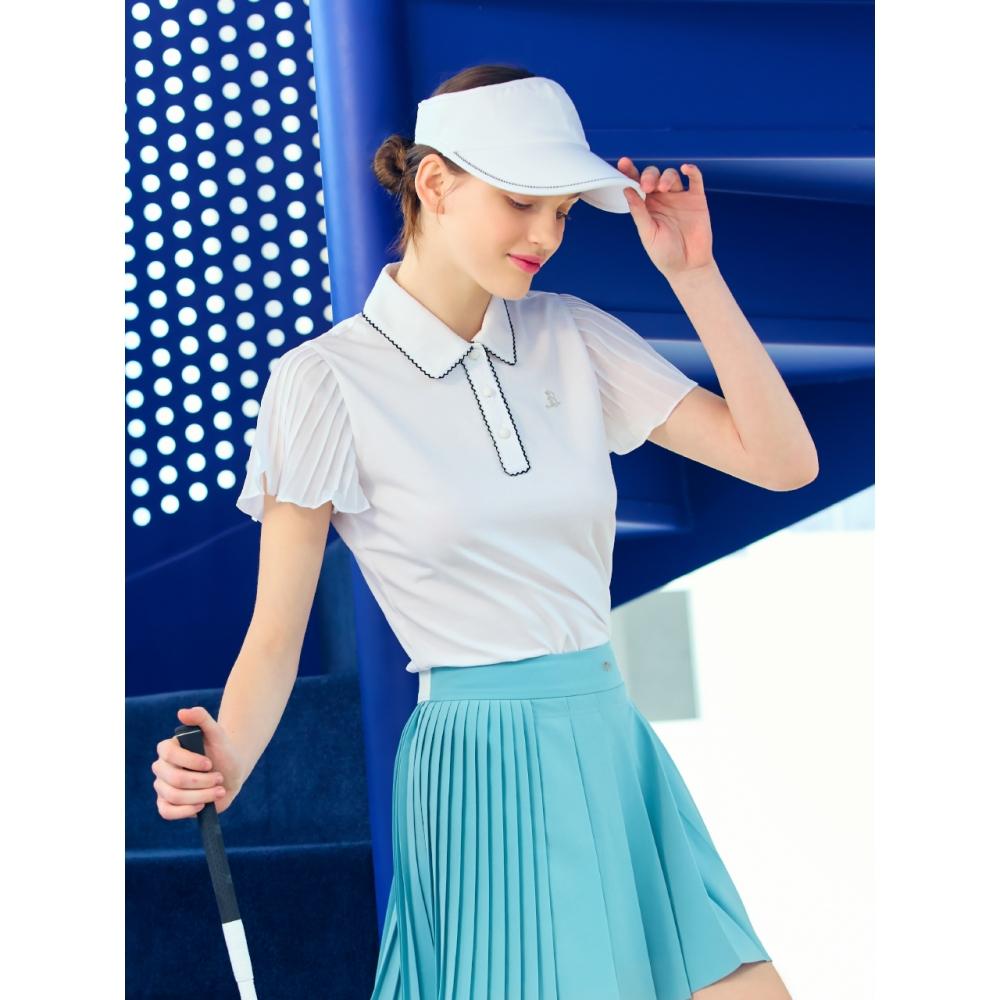 

LORDLOAR Плиссированная шифоновая контрастная футболка с короткими рукавами IVORY