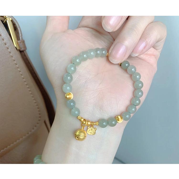 Peach Blossom Beaded Bracelet with Handmade Beads and Hetian Jade Fortune Charm, Chinese Style Niche Design, New Model for Women