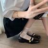 Leather Version~ French High Heels Women's Thick Heel Mary Jane Shoes Gold Buckle Light Mouth Versatile Single Shoes Temperament Commuter Shoes