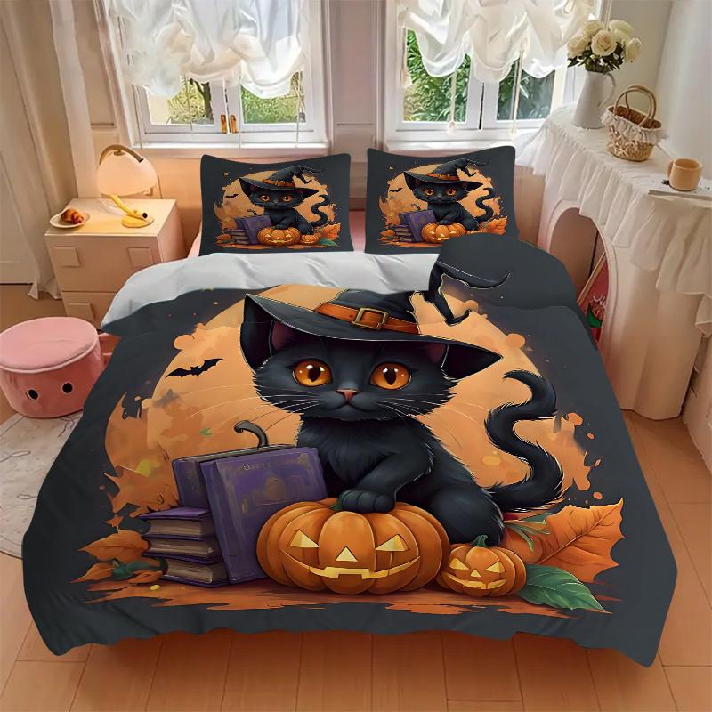 3pcs Winning Wizard Cat Bedding Set, Including 1 Quilt Cover and 2 Pillow Shams, Without Filling, Soft and Comfortable Home Bedroom Fabric, Fashi