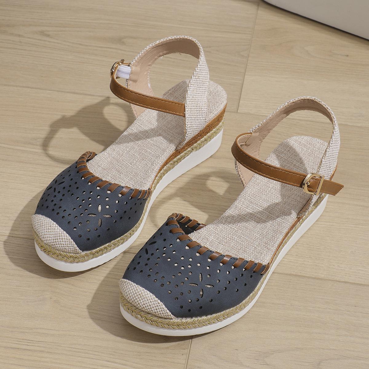 

2024 summer new bag head sandals women s casual slope heel thick sole hollow breathable buckle Roman sandals women 43