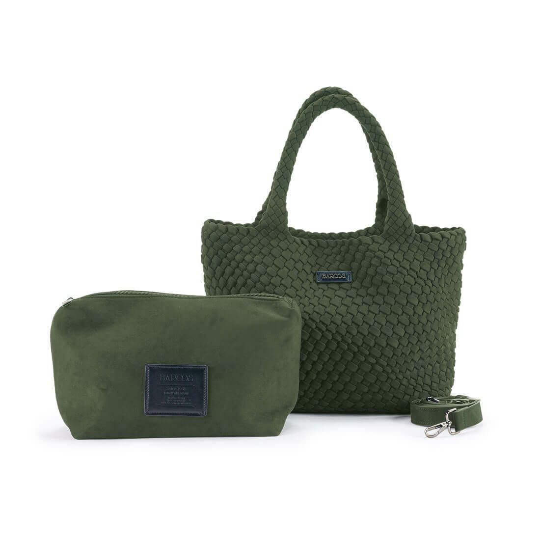 

Barcos Mesh Tote Bag with Shoulder Detachable Shoulder Elegant Matte Green Suede-Like Pouch, 2-Way Bag, Strap, Finish, зелений