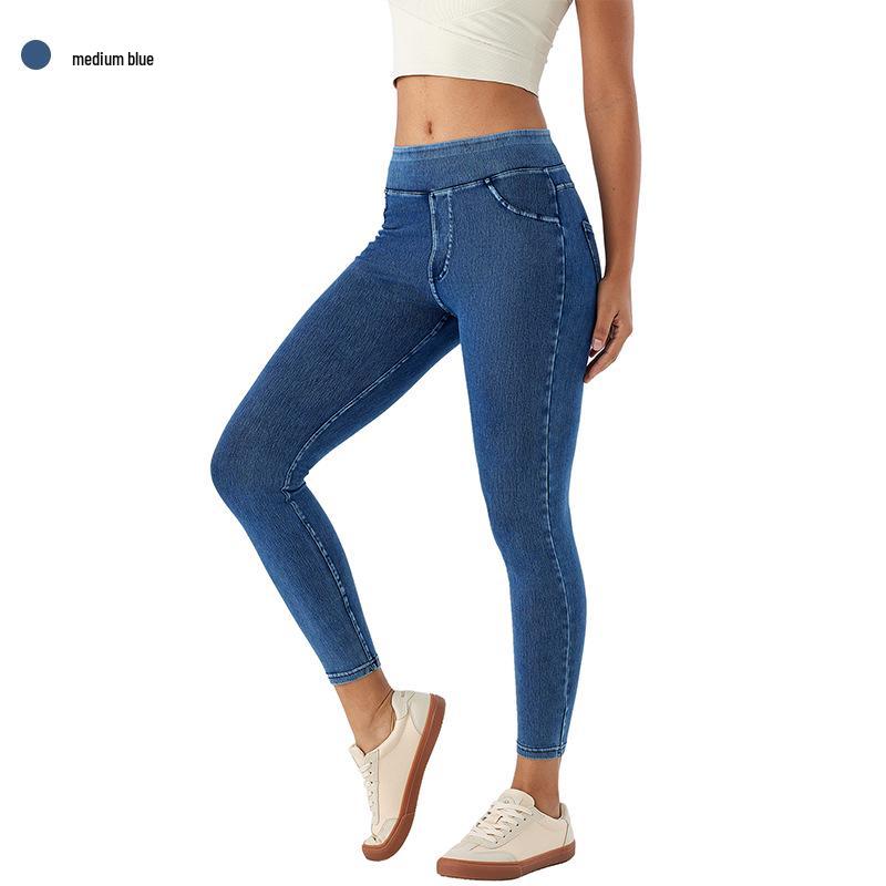 

Европейские джинсы скинни с высокой талией, эластичные, укороченные - Женские, узкого кроя, для фитнеса, повседневные, подчеркивающие фигуру XL средний синий