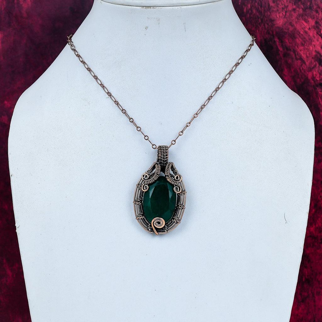 Faceted Zambian Emerald pendant Copper Wire Wrapped Pendant Real Gemstone Jewelry