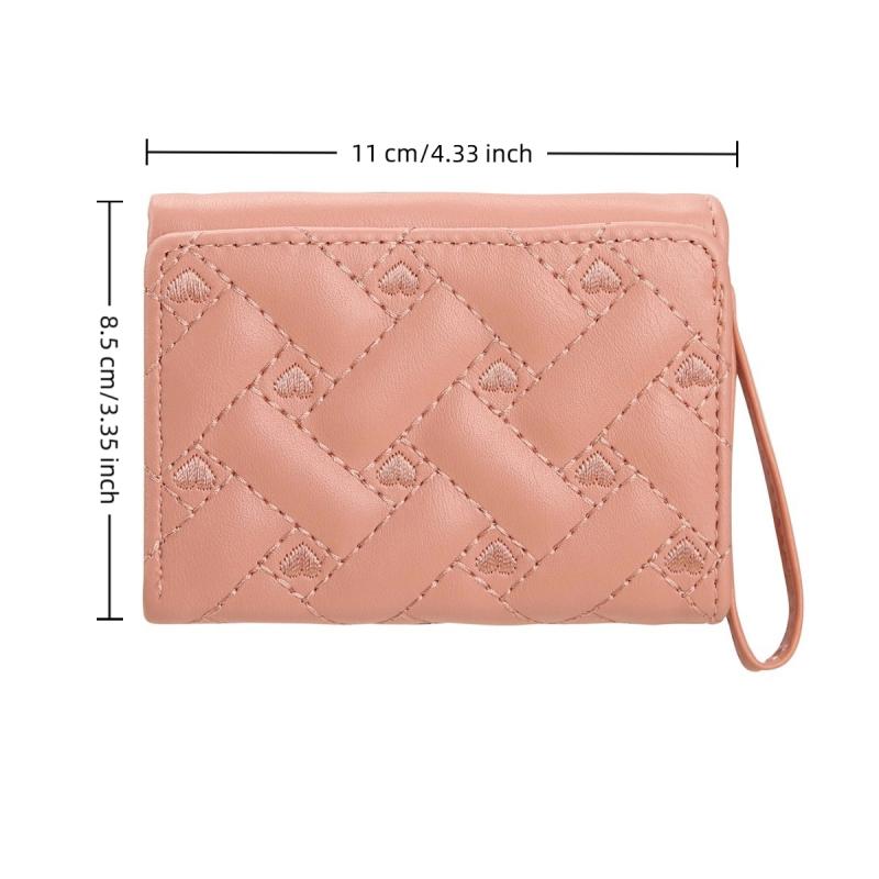 Women'S Wallet Tri Fold Card Bag Pu Multi Objects Pocket Short  Embroidered Love Pattern Korean Minimalist