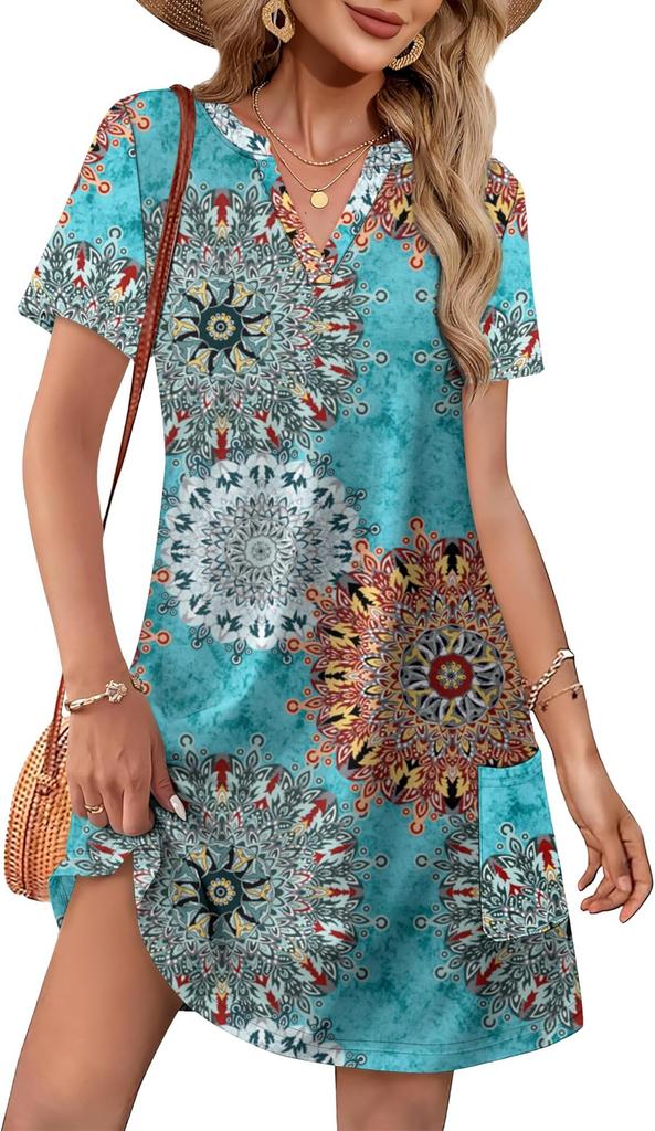 Women's Dress New Summer Casual V-Neck Wedding Loose Dress Short Sleeve Fashion Beach Vacation Wear