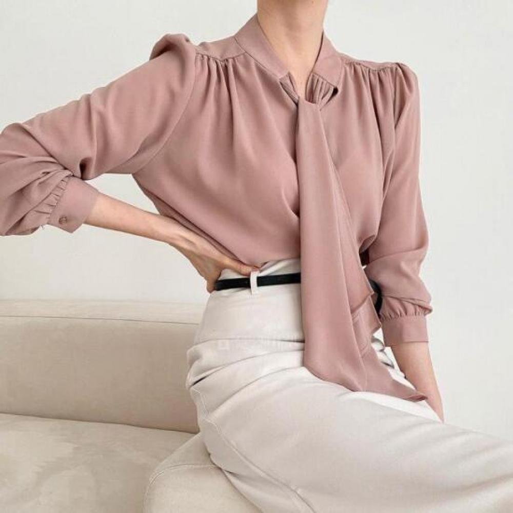 New Arrivals Open Run Women Pleated Detail Long Sleeve Blouse