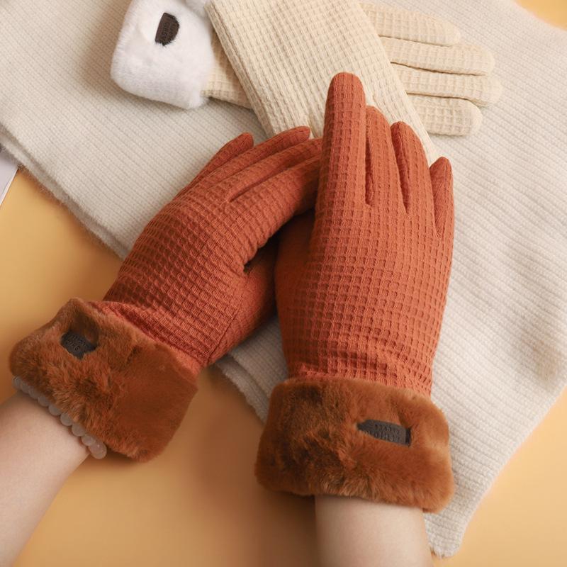 

Женские зимние вафельные перчатки из бархата: Сенсорный экран, Утолщенные, Без пальцев, Защита от холода, Теплые, Корейский стиль для езды на велосипеде и вождения. One Size оранжево-красный