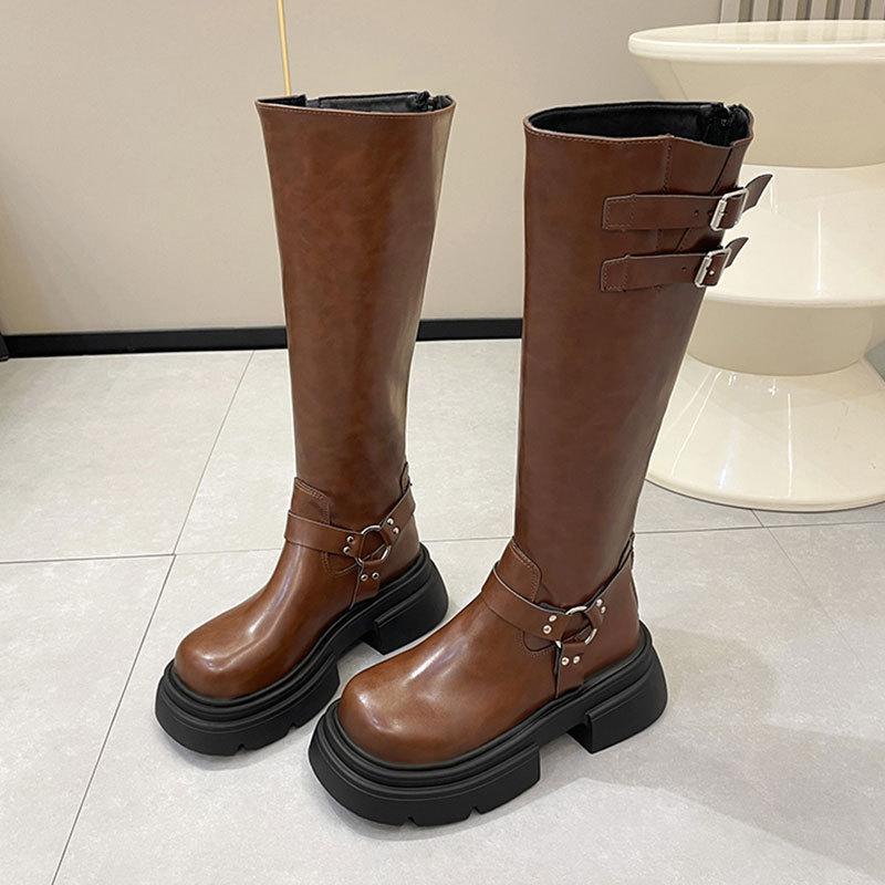 Long Boots Women's Fashion But Knee Western Cowboy Boots Thick Heel Retro Knight Boots Polished Punk Motorcycle Boots Women