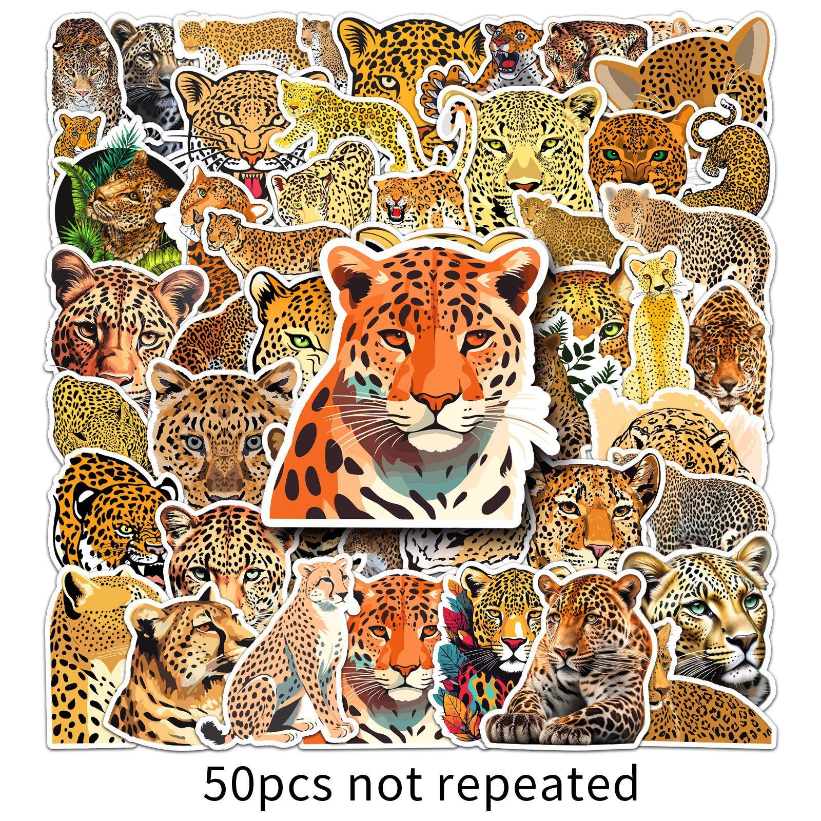 

50 Наклеек-дудлов с леопардами, Персонализированные мультяшные животные, Креативные декоративные наклейки для стакана с водой, Скейтборда, Чемодана