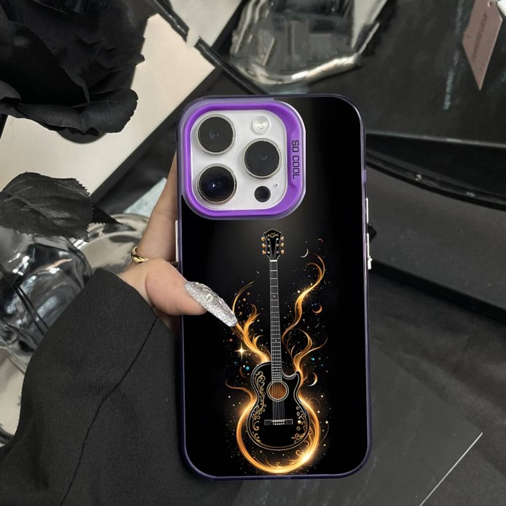 Musical Guitar Art Phone Case For iPhone 16,15,14,17,13,12,11,XS,Mini,Pro,SE,MAX Purple Matte Silicone Cover