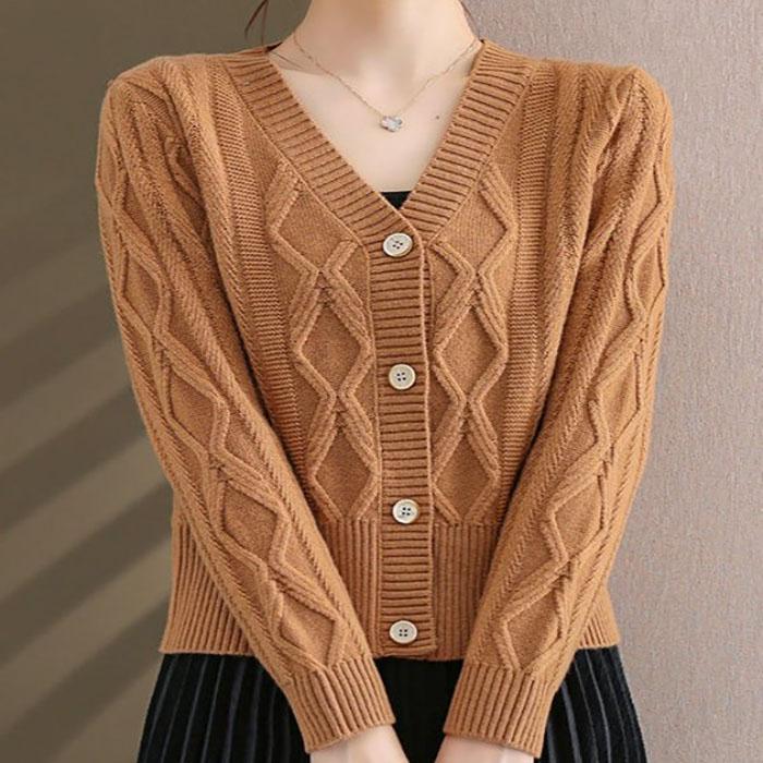 V-neck Knitted Cardigan Coat Women's New Loose Short Fried Dough Twist Sweater Fashion Top